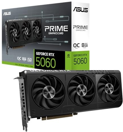 ASUS Carte graphique Prime GeForce RTX™ 5060 8 Go GDDR7 OC Edition (PCIe® 5.0, 8 Go GDDR7, HDMI®/DP 2.1, 2.5-Slot, ventilateurs axial-tech, double BIOS)