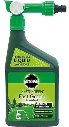 Miracle-Gro Evergreen Fast Green 1L Spray & Feed – Lawn Fertiliser with Iron – Easy Hose-End Sprayer for Greener, Healthier Lawns – Nitrogen Boost for Grass Care – Covers Up to 200m²