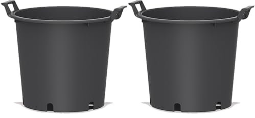 2 Macetas Exterior Grandes para Frutales, con Asas - Ø45x33 cm -Cultivo de Citricos, Huerto Urbano, Arbustos y Plantas Verdes- Drenaje Profesional Tipo Estrella - Plastico PE - Negro Mate