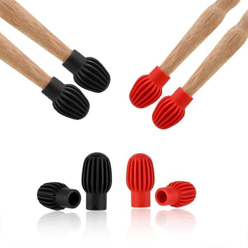 Drum Stick Silent Set, 4 Stück, ohne Drumsticks, Silikon schwarz und rot Silent Practice Percussion, geeignet für Anfänger und Schlagzeug-Enthusiasten zum Üben, Ersetzen von Stumm-Drum-Pads