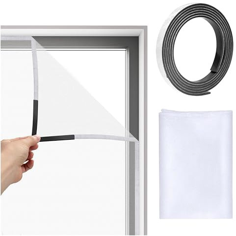 Moustiquaire magnétique pour fenêtre - 150 x 180 cm - Avec bande magnétique - Découpable - Blanc