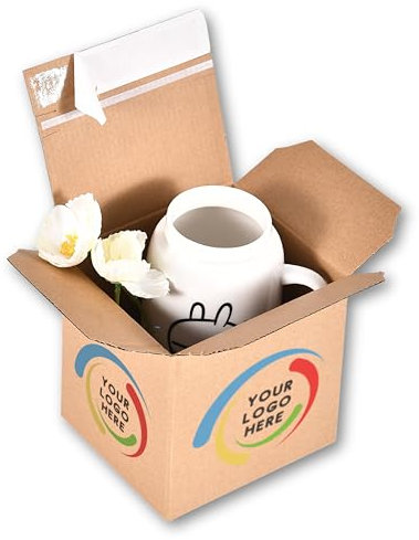Kraft Mailing Box for Mugs & Ceramics, 140 x 125 x 140mm with Peel and Seal Strip, Custom Print Option Available (Pack of 50)