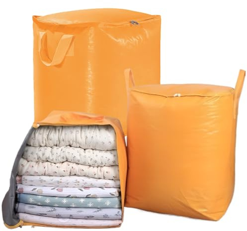 3-Pack 240l Large Moving Bags – Heavy Duty Waterproof Removal Bag with Double Zip Pulls,Ideal for Moving, College Dorms, Loft Storage, Camping,Toys or Holiday Decorations(Yellow)