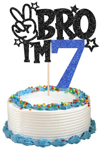 1 PCS Brother I'm 7 Cake Topper Glitter Star Happy 7th Birthday Cake Pick Bro I'm 7 Cake Decoration It's My 7th Birthday Decorations for Boys Cheers to 7 Years Old Party Supplies (Blue 7th)