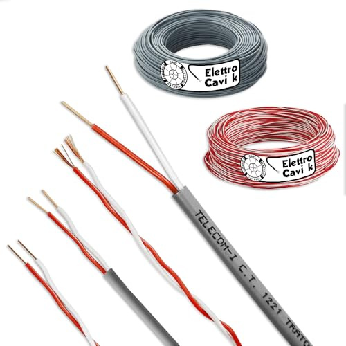 ELETTRO CAVI K - CAVO TELEFONICO DOPPINO RICOPERTO 2x0,50 mm RIGIDO IN RAME BIPOLARE 2 POLI ROSSO BIANCO PROFESSIONALE MADE IN ITALY 50 METRI