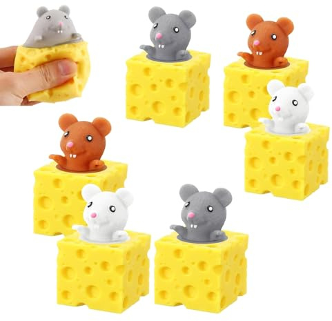 JINJUMEI 6 Pièces Tasse de Souris au Fromage Jouet Anti Stress, Ensemble de Jouets Souris Squish Cheese, Jouets Anti-Stress pour Adultes, Jouets à Presser Amusants pour Les Enfants et Les Adultes