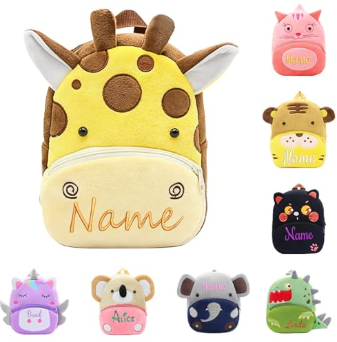 General Personalisiert Rucksack Kinder, Gestickter Name Geeignet Kinderrucksack füR MäDchen, Junge, Geeignet füR Kindergarten, Kita und Schule, Personalisierte Geschenke zum Schulanfang（Giraffe）