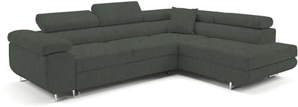 Ecksofa mit Schlaffunktion PASTI L-Form, Sofa Couch mit Bettkasten, 3-Sitzer Eckcouch, Schlafsofa für Wohnzimmer, Big Sofa Couch mit Schlaffunktion (Easy Clean Tannengrün, Ottomane Rechts)