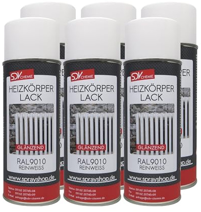 SDV Chemie Heizkörperlack Spray verkehrsweiss glänzend 6x 400ml RAL 9016 | Radiator