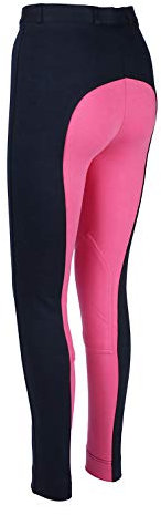 Avon Equine Cotton Lycra Childrens Horse Riding Jodhpurs for Girls Two Tone Soft Stretchy Soft Junior Child Knee Patch Equestrian Jodhpurs Jod (Navy/Pink, 32)