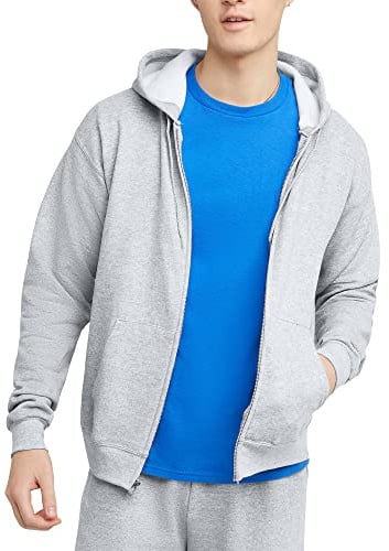 Hanes Mens Hoodie, Ecosmart Fleece Full-zip Zip-up Hooded Sweatshirt For, Ash, X-Large US