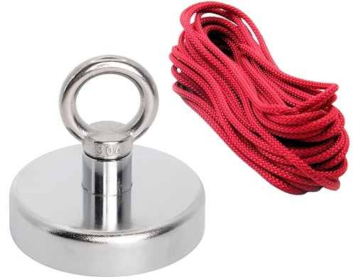 Ferrite Recovery Magnet with M10 Eyebolt and 10m Rope for Magnet Fishing, Recovery, Retrieval and Treasure Hunting - 80mm dia x 70mm tall - 60kg Pull - Pack of 10