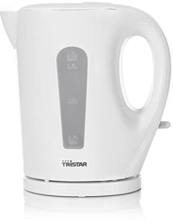 Tristar WK-3380 Hervidor de agua eléctrico, capacidad 1.7 litros, libre de BPA, filtro antical, protección contra ebullición en seco, apagado automático, base antideslizante, plástico, 2200 W