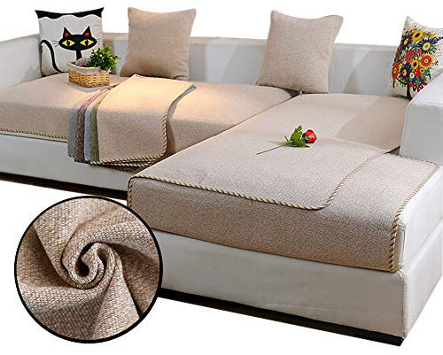 Love House Reversible Sofa Überwurf, Leinen Schnitt Schonbezug Sofa Schmutzresistent Sofaüberwurf Sofa Throw Einfarbig Sofa Abdeckung -beige 90x160cm(35x63inch)