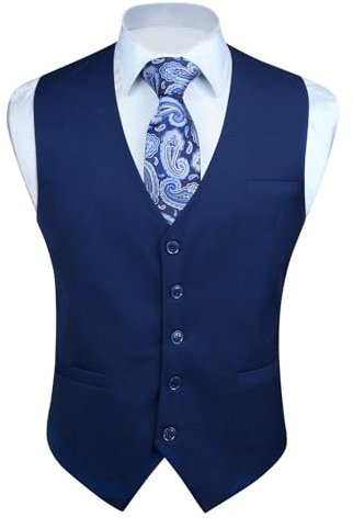 Enlision Bleu Marine Gilet Costume Homme Coton Casual Formel Gilets sans manche homme Veste pour Mariage Business XXL