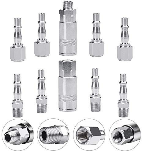 EMAGEREN Attacchi 10 Pezzi Connettore Rapidi 1/4'' BSP Raccordi Aria Compressa Antipolvere Raccordi per Compressore Raccordi Rapidi Aria Compressa con Connettore Maschio e Femmina (Argento)