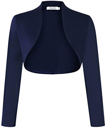 KOJOOIN Mujer Bolero Elegante Torera Cardigan Manga de 9/10 Fiesta Mujer Shrug Azul Marino L