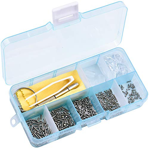 Glasses Repair Tool Kit, 500 Pcs Glasses Eyeglasses Spectacles Repair Screws Nuts Silicone Nose Pads Micro Screwdriver Tweezer Ear Hook Glasses Cloth for Eyeglass Watch