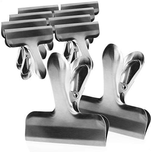 com-four® 10x mittlere Verschlussklammern, Verschlussclips für Lebensmittelbeutel & Tüten, Edelstahl-Verschlussklemmen, Tütenclips zum Verschließen & Frischhalten (10 Stück - silberfarben - mittel)