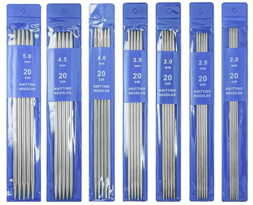 SyiXute 35 Stück Stricknadel Set,20 cm Lang Edelstahl Doppelspitzen Stricknadeln,2 mm bis 5 mm Metall Nadelspiel für Socken Handschuhe Hüte Schals