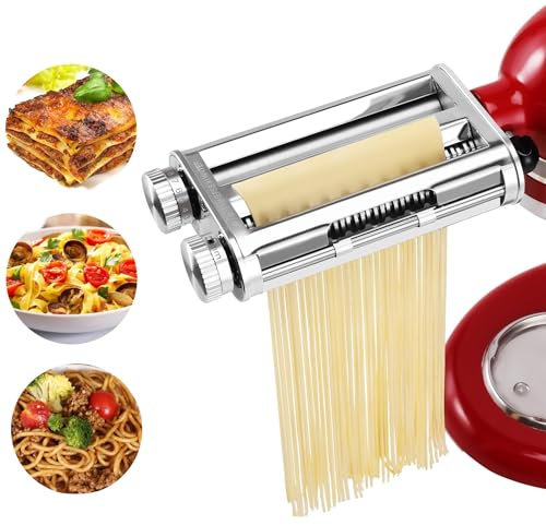 FavorKit Accessoire pour machine à pâtes KitchenAid, ensemble 3 en 1 comprenant un rouleau de feuille de pâtes, des accessoires pour spaghetti et fettuccine