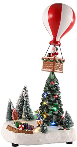 Spetebo LED Weihnachtsdorf Szene Weihnachtsmann im Heißluftballon - 35,5 cm - Weihnachtsdeko mit bunten LED - Tischdeko beleuchtet