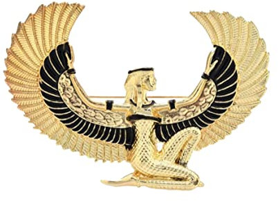 Brosche Schmuck Anstecknadel Isis Göttin Ägypten aus vergoldetem Stahl., 9 x 6 cm, Edelstahl