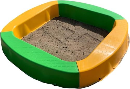BURI Bac à sable en plastique de qualité supérieure - 150 x 150 x 20 cm - Jaune/vert - Fabriqué en Allemagne - Bac à sable robuste pour le jardin - Jouet pour enfant à creuser avec du sable ou du