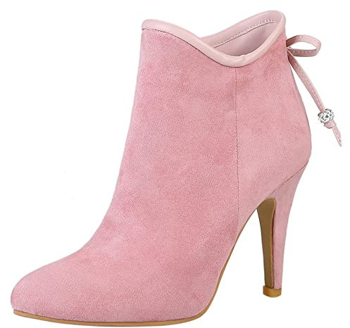 Lroey Reoly Stivaletti da Donna con Tacco a Spillo, Stivali da Vestito Tacco Alto Appuntito Polacchine Solid Bowknot 097 Rosa Numero 34 EU