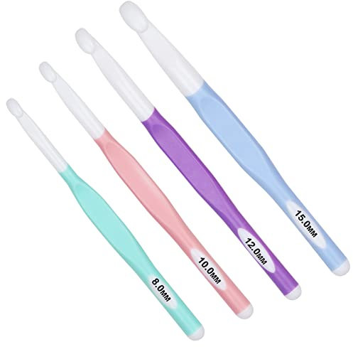 Aeelike 4 Stück Große Größen Häkelnadel Set 8,0 mm - 15 mm Jumbo Häkelnadeln für Anfänger Kinder, Macaron-Farben Chunky Häkelnadeln mit TPR Weichgriff für Decken, Schals, Große Häkelprojekte