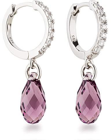 Schöner-SD Ohrhänger Creolen mit Kristall Tropfen 925 Silber Flieder