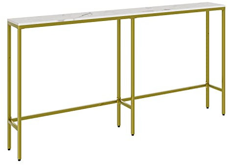 SONGXIN Tables consoles en marbre blanc de 152,4 cm pour entrée, canapé étroit moderne derrière le canapé, table d'entrée fine avec cadre en métal doré pour salon, couloir