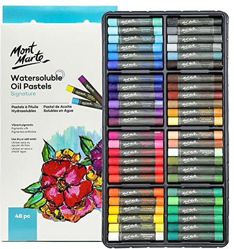 MONT MARTE Watersoluble Oil Pastels in Tin Box Signature 48pc, 48 Assorted Colors, Great Blending and Layering, Comes in Storage Case, Ideal for Art, Craft, Coloring and Sketching