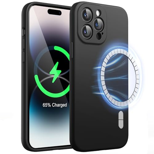 JETech Magnetic Silicone Case for iPhone 14 Pro Max 6.7-Inch, Compatible with MagSafe, Phone Cover with Camera Lens Full Protection (Black)