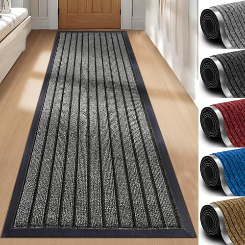 Imperial Rooms Grey Door Mat Non Slip – Rubber mat 80x300cm Machine Washable Door Matts indoor Dirt Trapper Super Absorbent Door Mats Outdoor