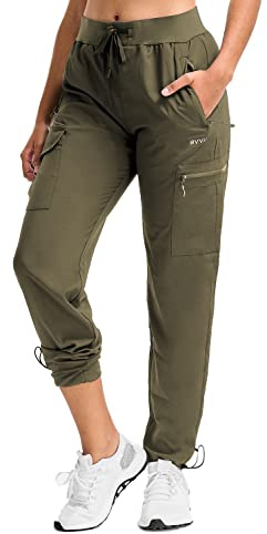 BVVU Women's Hiking Pants Lightweight Quick Dry Travel Outdoor Pants Waterproof Work Cargo Joggers with Zipper Pockets