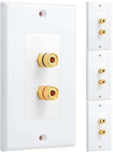 Oikabio 4 Pack Single 1.0 Speaker Wire Wall Plate (Banana Plug Wall Plate) for 1 Speaker, White
