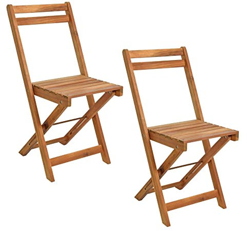 ESTEXO Gartenstühle Holzstühle Klappstühle 2er Set Akazienholz Stuhlset ohne Armlehne Balkonstühle Terrasse Holz Akazie