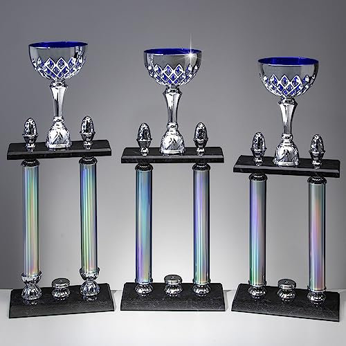 Henecka Säulenpokal Horst, Pokal personalisierbar in Silber-Blau, 52,5cm