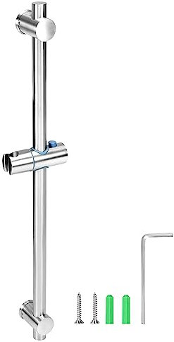 QWORK® 66 cm Barra de ducha con soporte de ducha - Acero inoxidable SUS 304 - Superficie cepillada - Orificios de fijación regulables