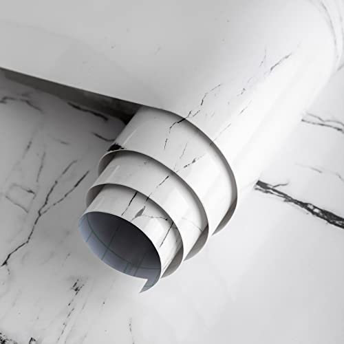JSEVEM 40CM×3M White Grey Line Pattern Marble Wallpaper Peel and Stick Thick Textured Waterproof Gray Granite Contact Paper Self Adhesive Vinyl Wrap Sticky Worktop Stickers Decor Renter for Bedroom