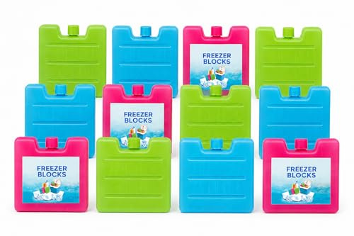 1Above Freezer Blocks 12 Pack | Reusable Ice Packs for Lunch Boxes, Cool Bags & Picnic — BPA Free, Leakproof, Long Lasting