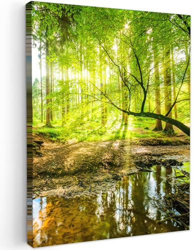 MuchoWow© Leinwandbild 60x80 cm Dekoration Wohnzimmer Bilder Aufhängen Wall Decoration Living Room Wohnungs Deko Moderne Wandbilder Bild Wald - Landschaft - Wasser - Bäume - Grün - Natur