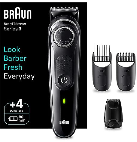 Braun BT3440 Bartschneider 3 mit Präzisionsrad, 4 Stylingwerkzeuge, 80 Minuten Laufzeit, präziser Stil zu Hause, 40 Längeneinstellungen, Schwarz