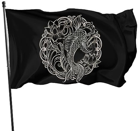 3x5ft (90x150cm) Dekorative Hausflagge Yard Banner Viking Skandinavischer Karpfen Lotus Druck Gartenflaggen Hängende Flagge Dekor