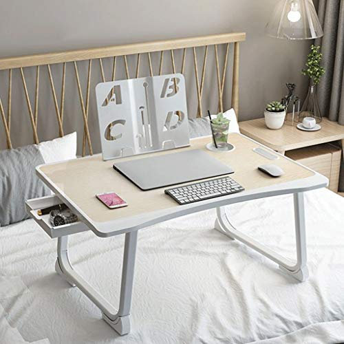 Laptop-Betttisch, faltbar, Schoßschreibtisch, Bett, Notebook-Ständer mit Tassenschlitz und Aufbewahrungsschublade, Buchhalter, zum Ansehen von Filmen auf dem Bett/Sofa (Farbe: Holzmaserung)