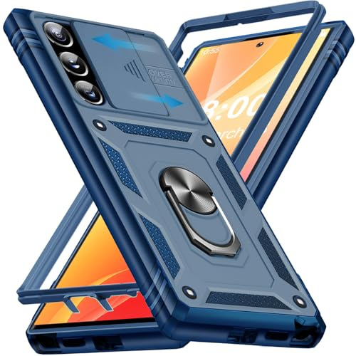 Giyer für Samsung Galaxy S24 Ultra Hülle, Handyhülle S24 Ultra 5G mit Kameraschutz 360° Metall Ring Ständer Stoßfest Bumper Schutzhülle Samsung S24 Ultra 6.8 Case Cover (Blau)