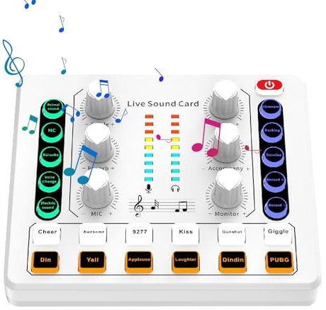 Sound Board Mixer, Noise Reduction Streaming Audio Mixer, Compact and Flexible Sound Card Mixer, Live Sound Mixer, Digital Sound Interface for Live Streaming, Games