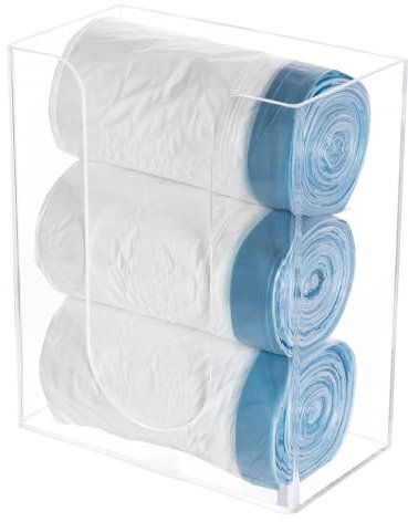 KOEMEHR Small Bin Liners Dispenser Holder, Wall Mounted Acrylic Dispenser Storage Organiser for Small Bin Bags, Trash Bag, Garbage Bag, Wastebasket Liners, Plastic Bags, Transparent