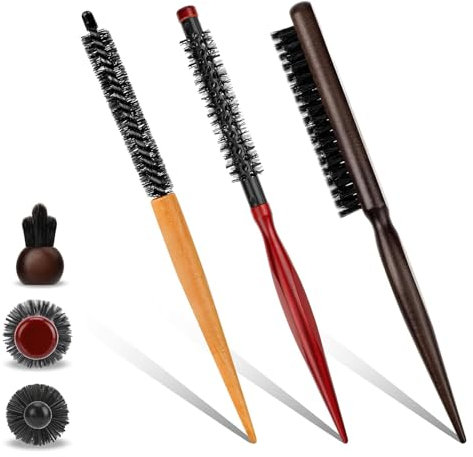 Roinaid 3pcs Haarbürste Rund, Nylonbürste Klein Professionelle Mini Fönbürste Bart Bürste Stylingbürste Rundhaarbürste für Dünnes Haar Ponytail Bart Heben Locken